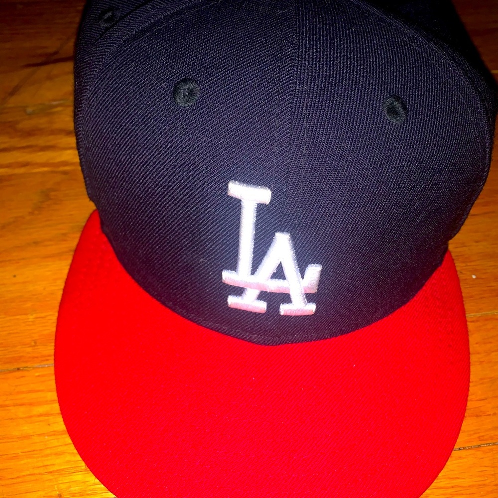 LA New Era Dodgers Size 8 Red and Black fitted